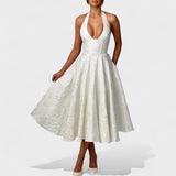 Десислава - Миди рокля с халтер деколте