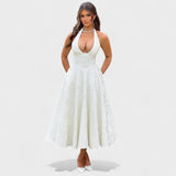 Десислава - Миди рокля с халтер деколте