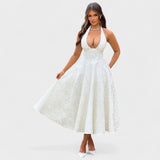 Десислава - Миди рокля с халтер деколте