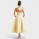 Десислава - Миди рокля с халтер деколте