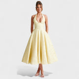 Десислава - Миди рокля с халтер деколте