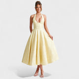 Десислава - Миди рокля с халтер деколте