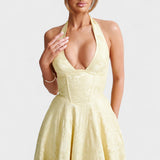 Десислава - Миди рокля с халтер деколте