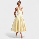 Десислава - Миди рокля с халтер деколте