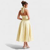 Десислава - Миди рокля с халтер деколте