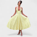 Десислава - Миди рокля с халтер деколте