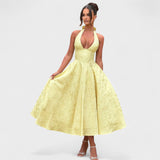 Десислава - Миди рокля с халтер деколте