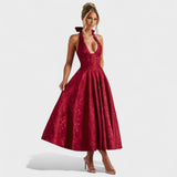 Десислава - Миди рокля с халтер деколте