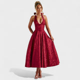 Десислава - Миди рокля с халтер деколте