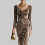 Весела - Миди рокля от велур Sylvana