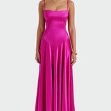 Радостина - Сатенена макси рокля с тънки презрамки