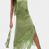 Петя - Миди Пола с Дантелени Детайли и Асиметричен Подгъв