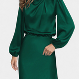 Десислава - Рокля с Висок Яка и Цветни Детайли