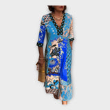 Десислава - Многоцветна рокля с копчета и 3/4 ръкави