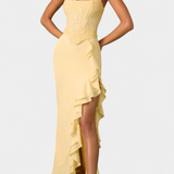 Весела - Миди Рокля с Корсет и Асиметрични Волани