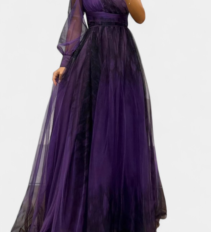 Емилия - Рокля от Шифон с Открито Рамо и Обемен Цвете