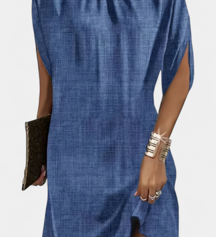 Зорница - Миди Рокля Без Временски Рамки с Кръгло Деколте