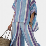 Весела - Елегантен комплект райе Daisy в нюанси на малва и светлосиньо за изискан вид