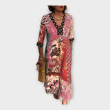 Десислава - Многоцветна рокля с копчета и 3/4 ръкави