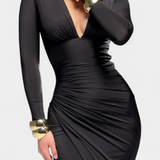 Петя - Рокля с Дълги Ръкави и Дълбоко В Деколте