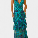 Гергана - Рокля от Шифон с V-Изрез и Пухкави Ръкави