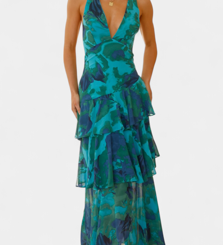 Гергана - Рокля от Шифон с V-Изрез и Пухкави Ръкави