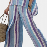 Весела - Елегантен комплект райе Daisy в нюанси на малва и светлосиньо за изискан вид