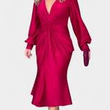 Виктория - Дълга Рокля с Дълги Ръкави и V-образно Деколте