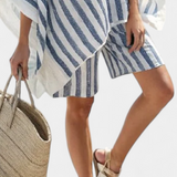 Виолета - Комплект с райе на Нанси с овърсайз тениска и елегантни шорти