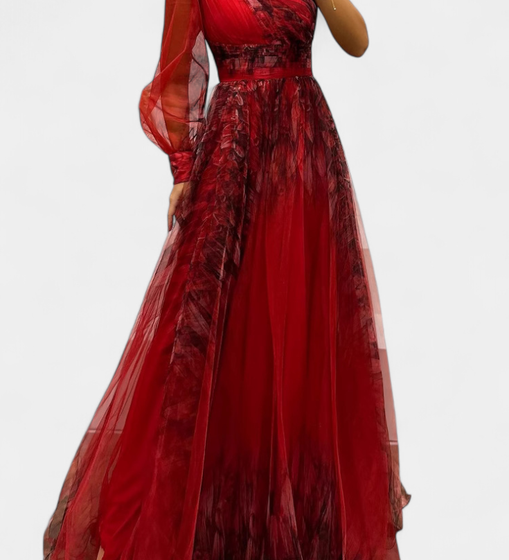 Емилия - Рокля от Шифон с Открито Рамо и Обемен Цвете