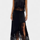 Петя - Миди Пола с Дантелени Детайли и Асиметричен Подгъв