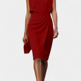 Любомира - Миди Рокля с Дълги Ръкави и Кръгло Деколте