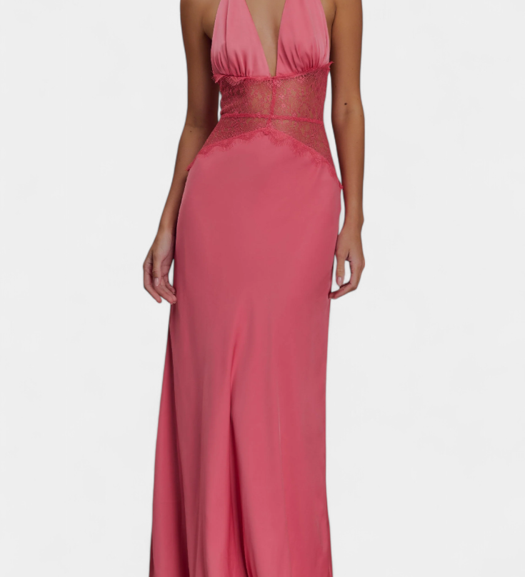 Ралица - Рокля с Халтер Изрез и Прозрачен Чипков Струк