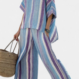 Весела - Елегантен комплект райе Daisy в нюанси на малва и светлосиньо за изискан вид