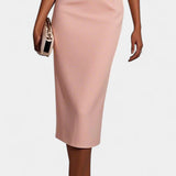 Елена - Миди Рокля с Перлени Детайли и Кръгло Деколте