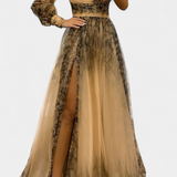 Емилия - Рокля от Шифон с Открито Рамо и Обемен Цвете