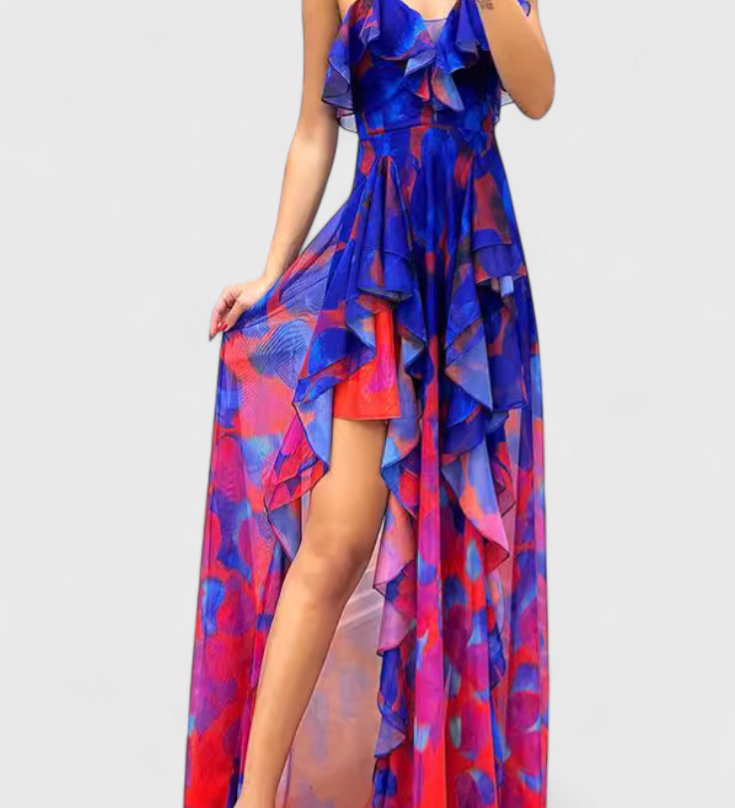 Даниела - Рокля без Ръкави с Волани и Градиентно Отворена