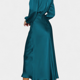 Десислава - Рокля с Висок Яка и Цветни Детайли