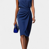 Любомира - Миди Рокля с Дълги Ръкави и Кръгло Деколте