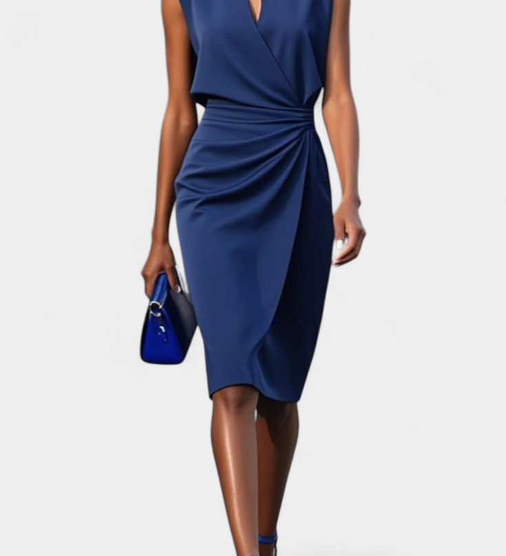 Любомира - Миди Рокля с Дълги Ръкави и Кръгло Деколте