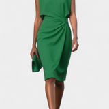 Любомира - Миди Рокля с Дълги Ръкави и Кръгло Деколте