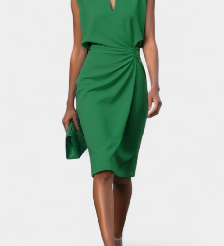 Любомира - Миди Рокля с Дълги Ръкави и Кръгло Деколте