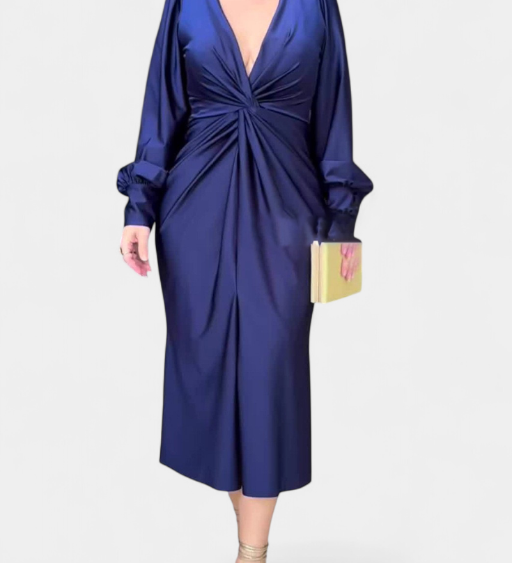 Виктория - Дълга Рокля с Дълги Ръкави и V-образно Деколте