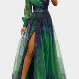 Емилия - Рокля от Шифон с Открито Рамо и Обемен Цвете