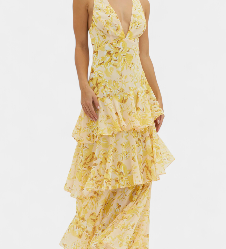 Гергана - Рокля от Шифон с V-Изрез и Пухкави Ръкави