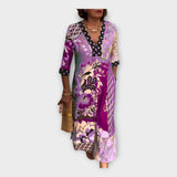 Десислава - Многоцветна рокля с копчета и 3/4 ръкави