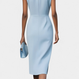 Любомира - Миди Рокля с Дълги Ръкави и Кръгло Деколте