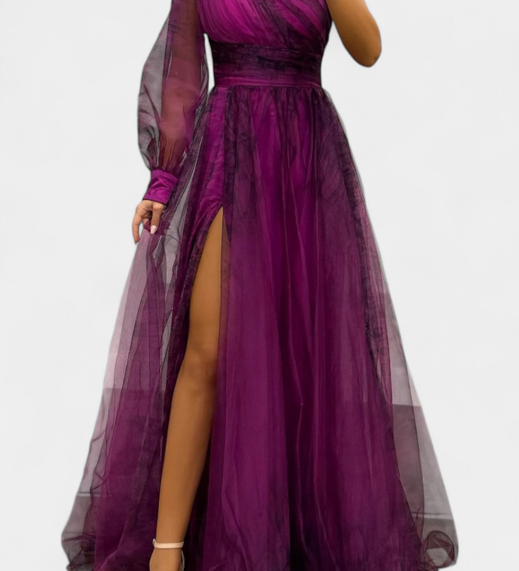 Емилия - Рокля от Шифон с Открито Рамо и Обемен Цвете