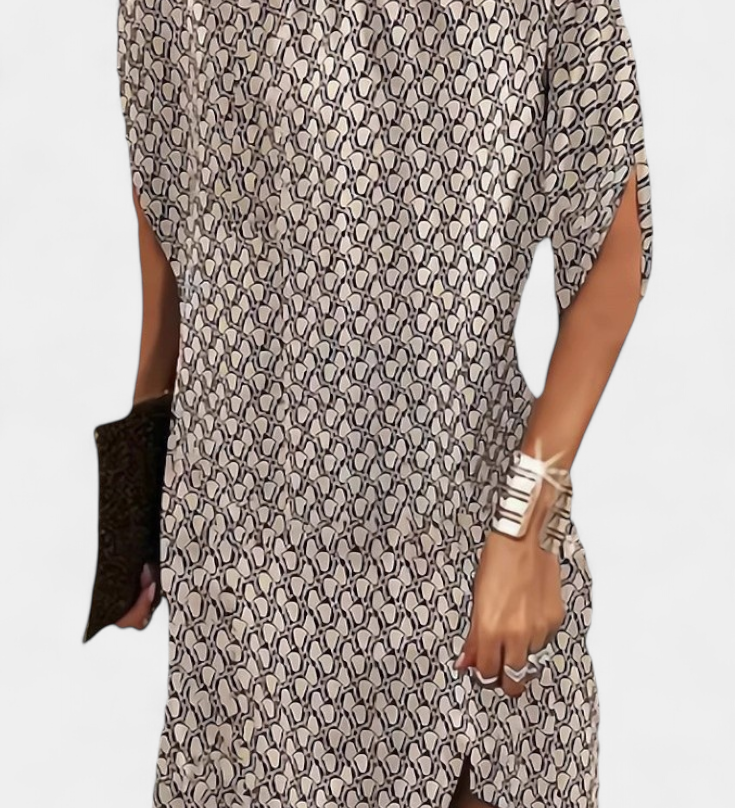 Зорница - Миди Рокля Без Временски Рамки с Кръгло Деколте