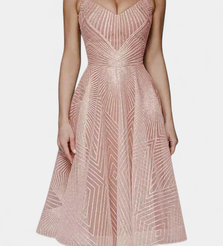 Магдалена - Дълга Рокля с Бродерия и А Силует